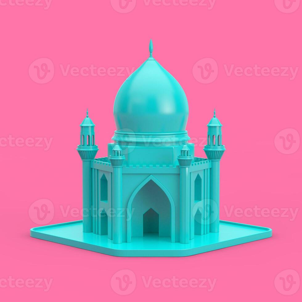 azul islámico mezquita y alminar edificio modelo icono en duotono estilo. 3d representación foto