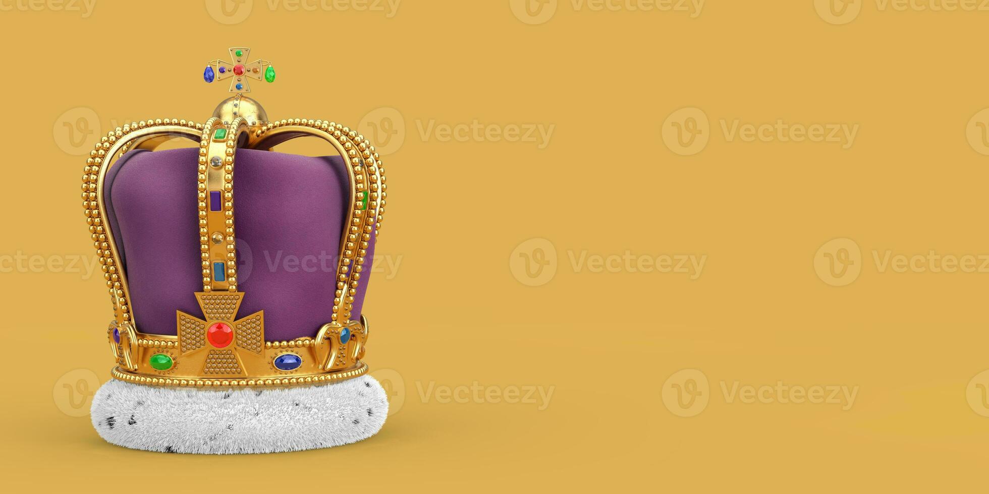 The Royal Coronation Golden Crown with Diamonds. 3d Rendering photo