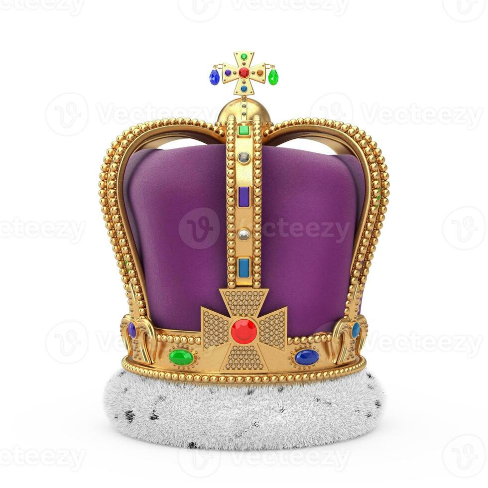 The Royal Coronation Golden Crown with Diamonds. 3d Rendering photo