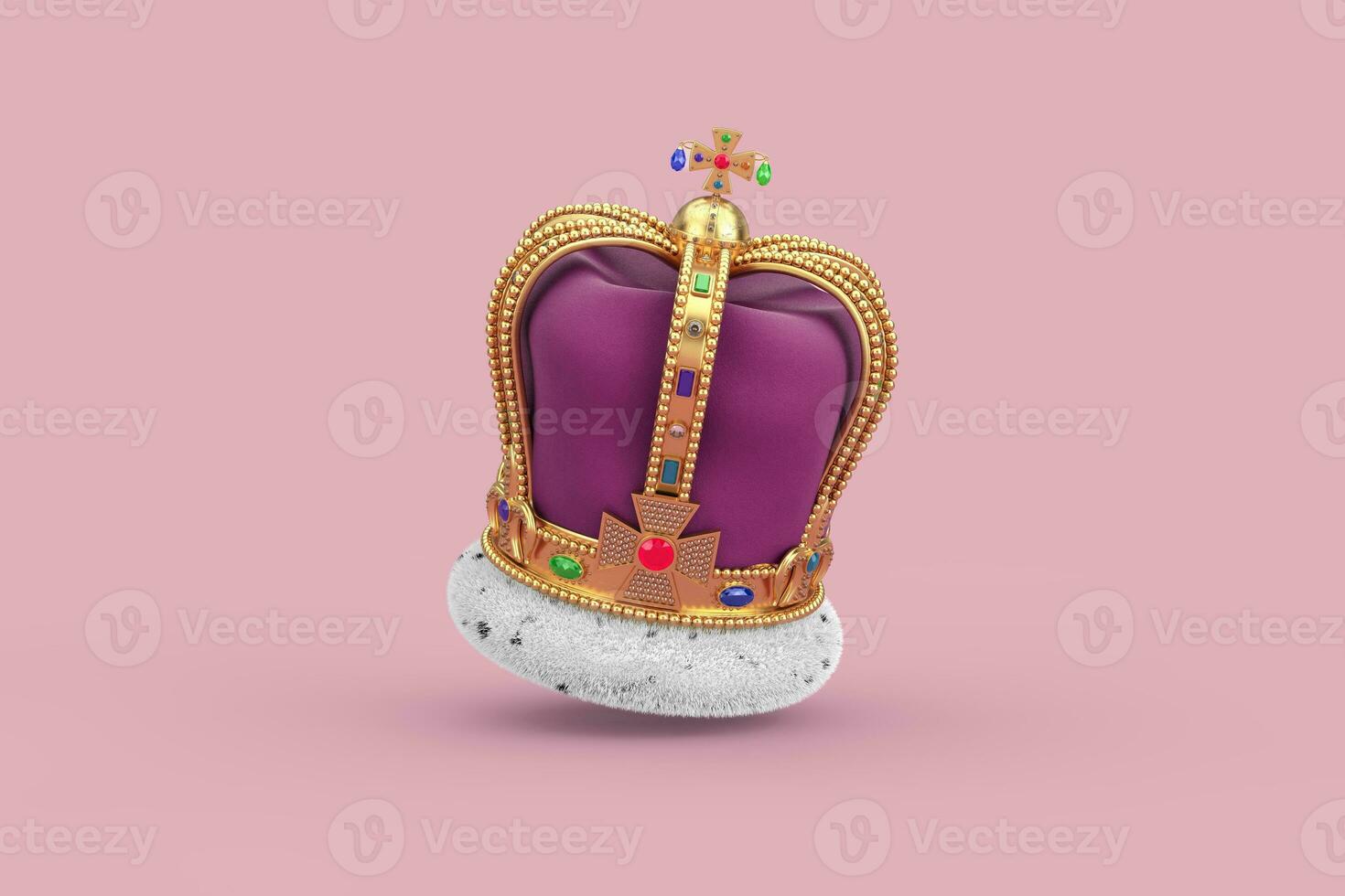 The Royal Coronation Golden Crown with Diamonds. 3d Rendering photo