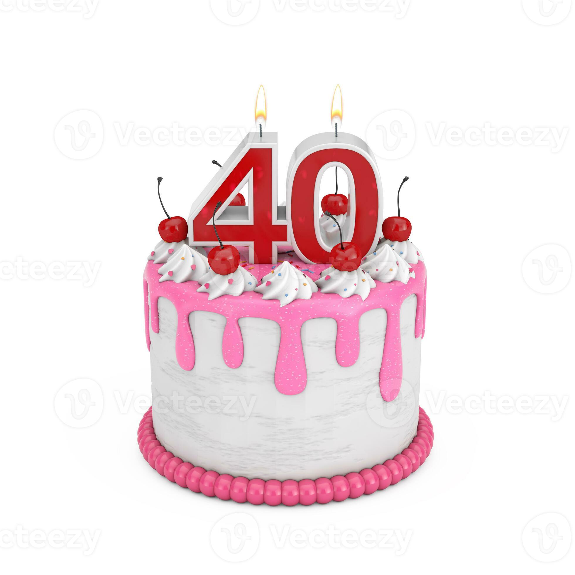 40 Year Birthday Concept. Abstract Birthday Cartoon Dessert Cherry Cake