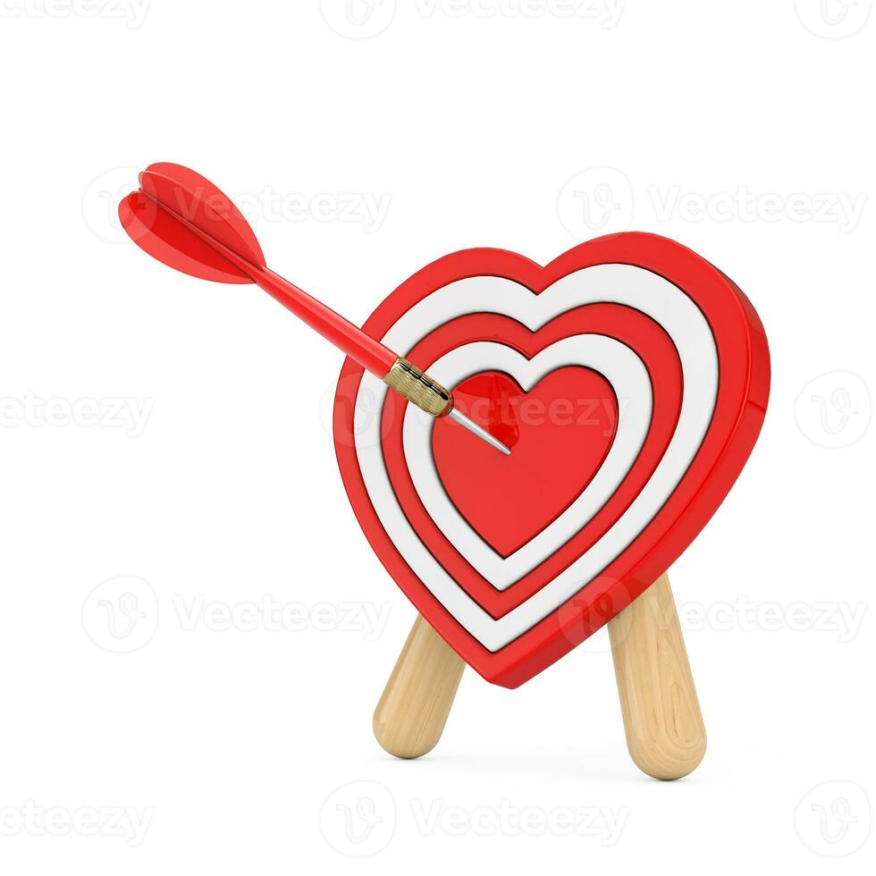 Love Concept. Archery Target in Shape of Heart with Dart in Center. 3d Rendering photo