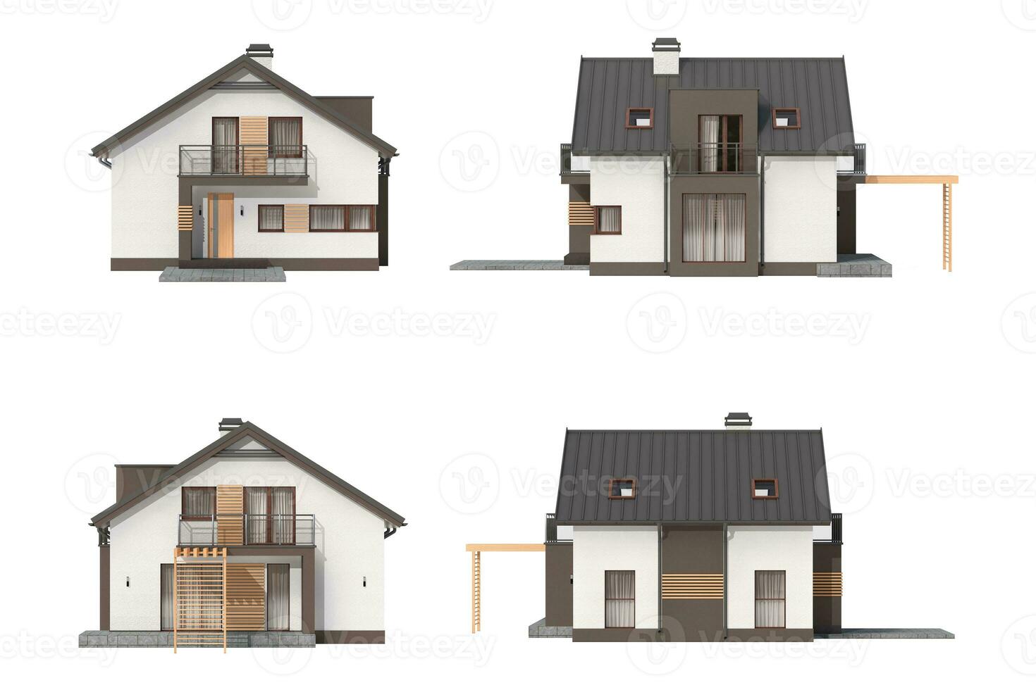 Modern Exterior of Luxury Private House Cottage. 3d Rendering photo