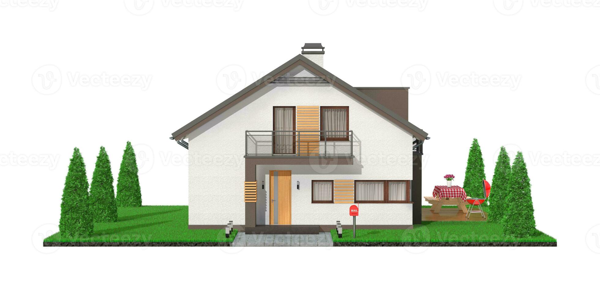 Modern Exterior of Luxury Private House Cottage. 3d Rendering photo