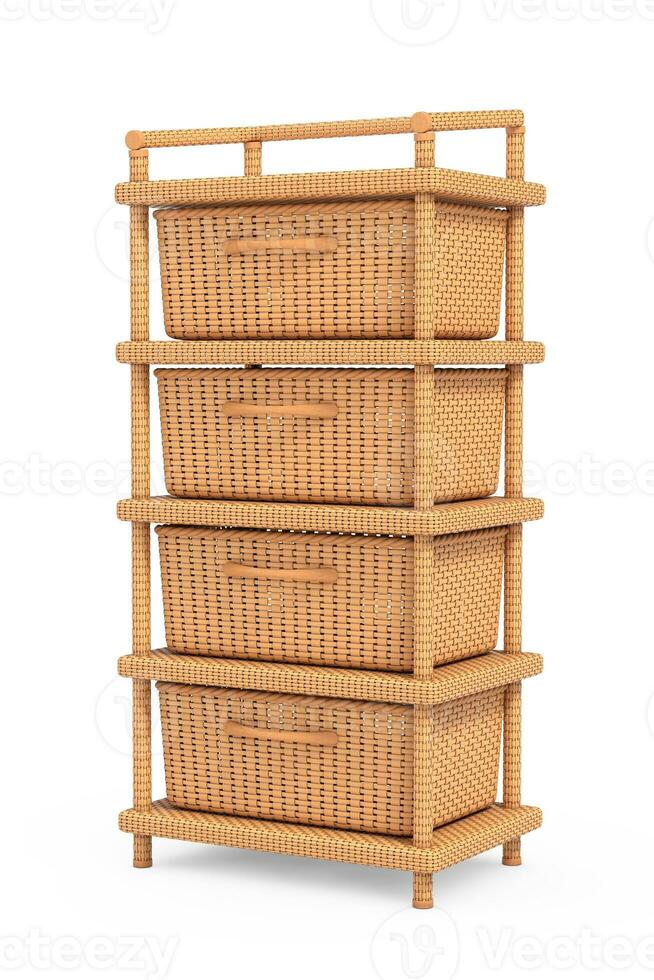 Storage Tower with Wicker Weave Baskets. 3d Rendering photo