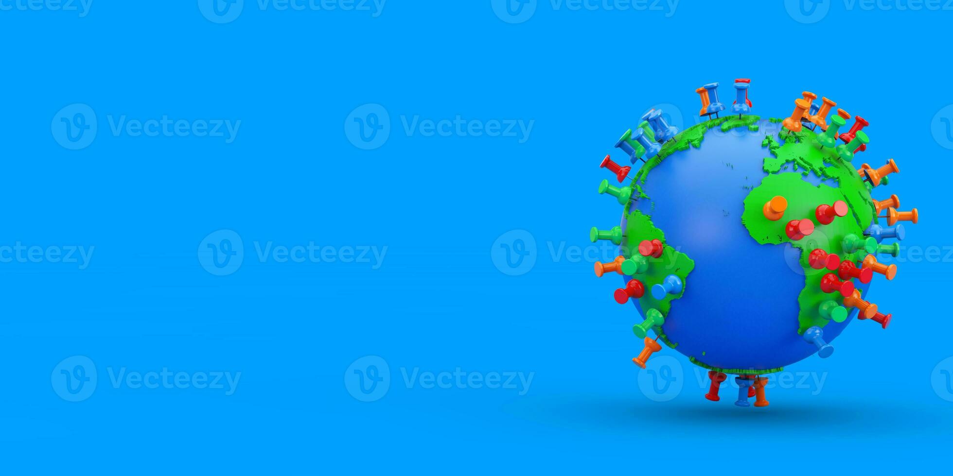 Location Marking Pins on an Earth Globe. 3d Rendering photo