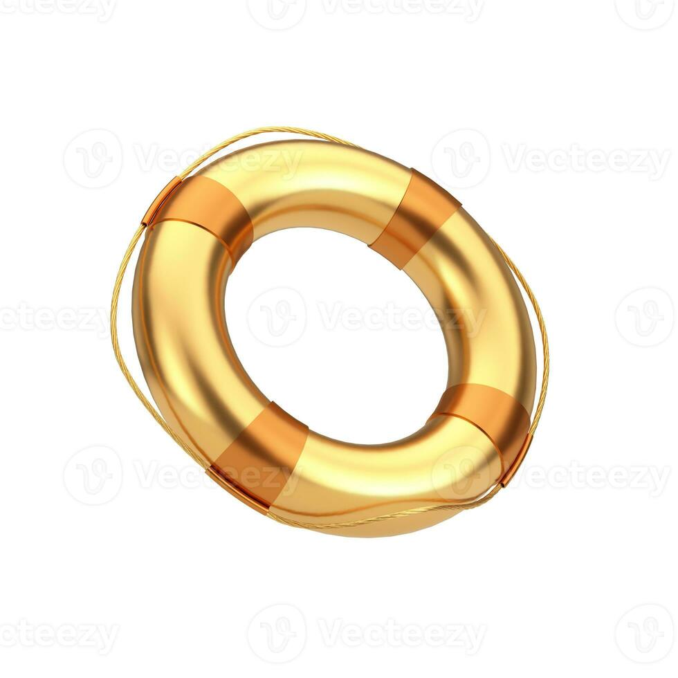 Golden Lifebuoy Ring. 3d Rendering photo