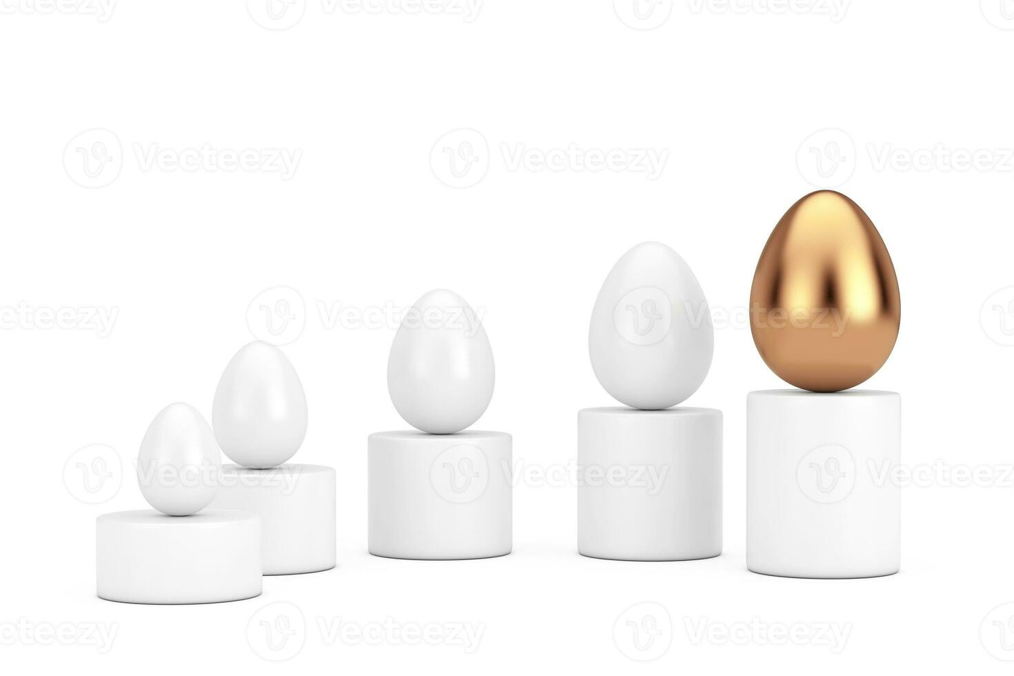 White Eggs and One Gold Egg over Progress Bar Graphs. 3d Rendering photo