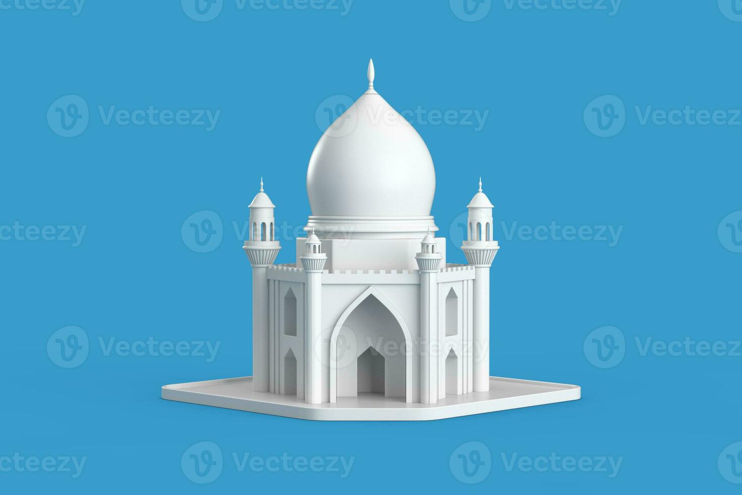 White Islamic Mosque and Minaret Building Model Icon. 3d Rendering photo