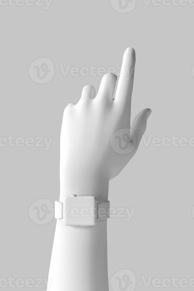 White Abstract Hand with White Modern Smart Watch in Duotone Style. 3d Rendering photo