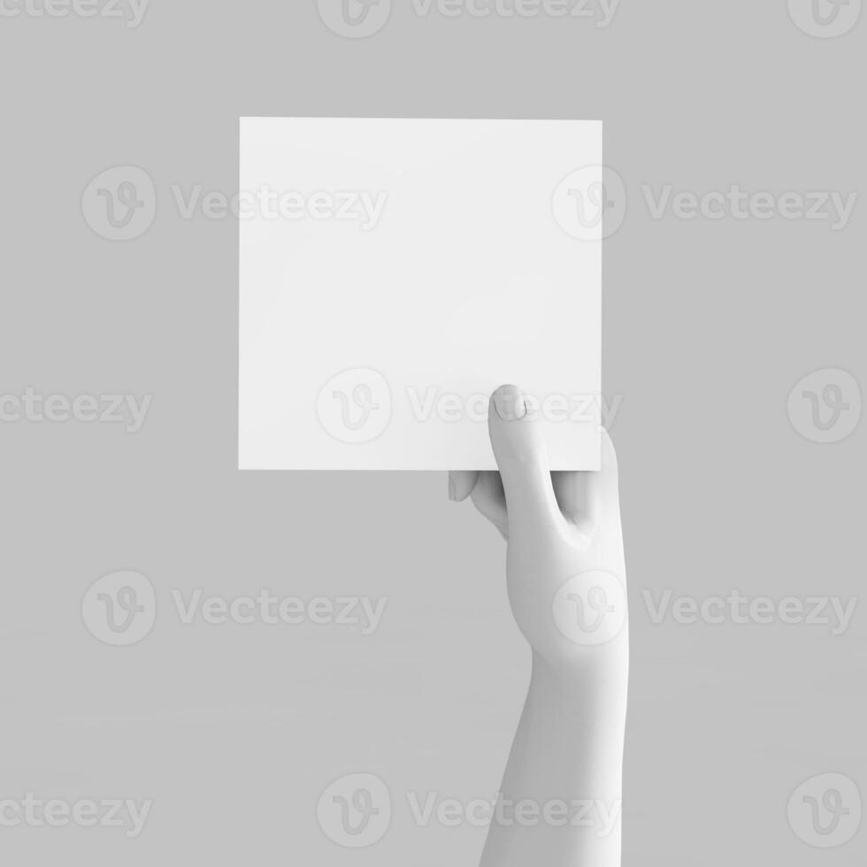 White Blank Paper in White Abstract Hand. 3d Rendering photo