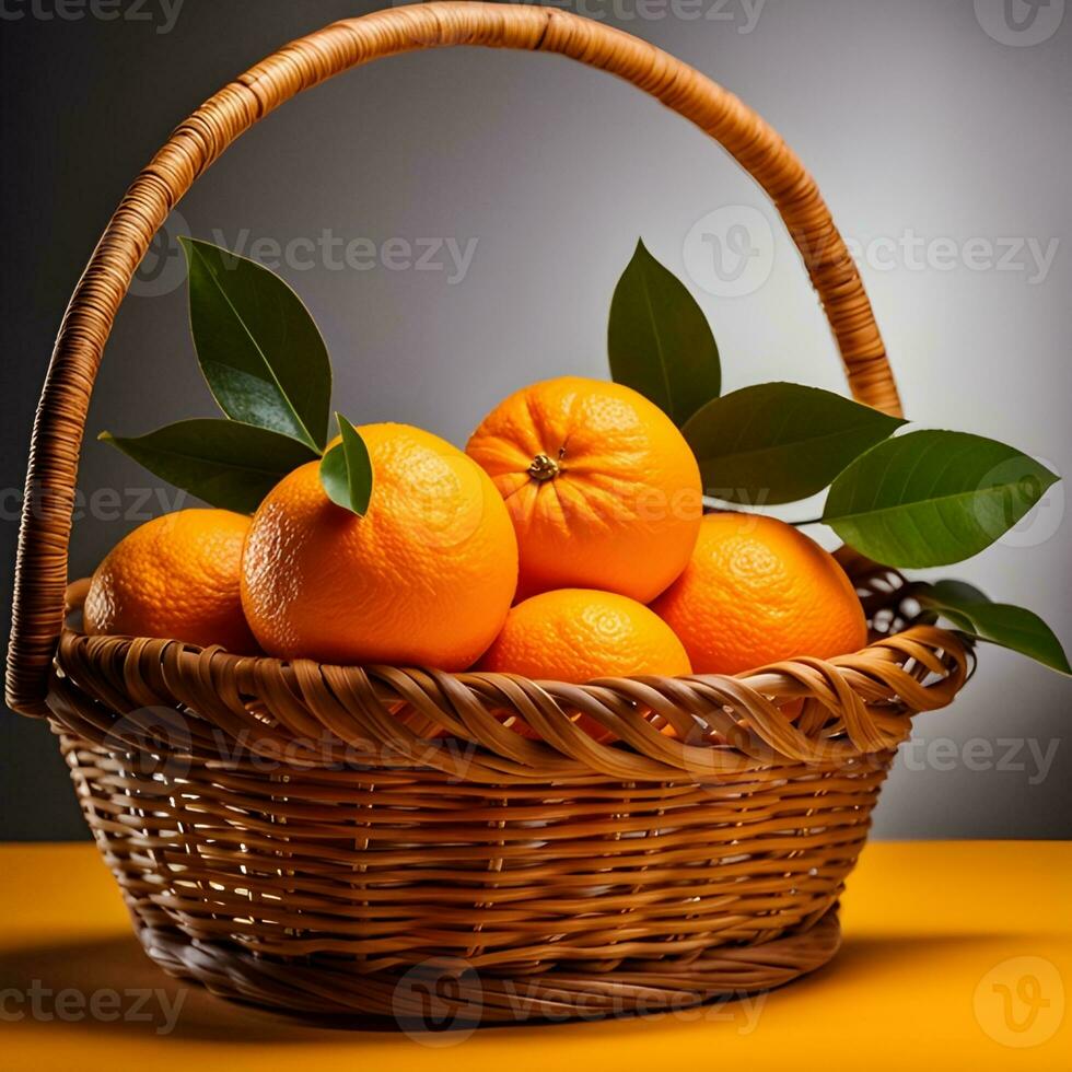 AI generated A wicker basket full of fresh orange fruits. photo