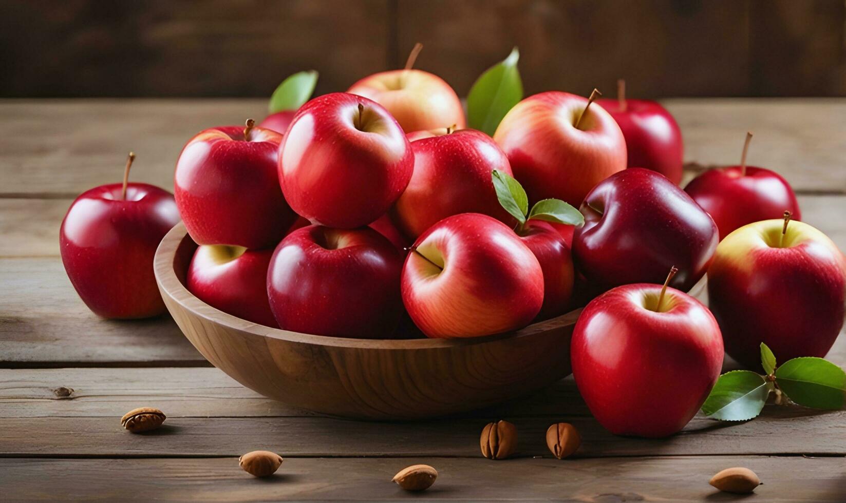 AI generated Ripe red apples on the table photo