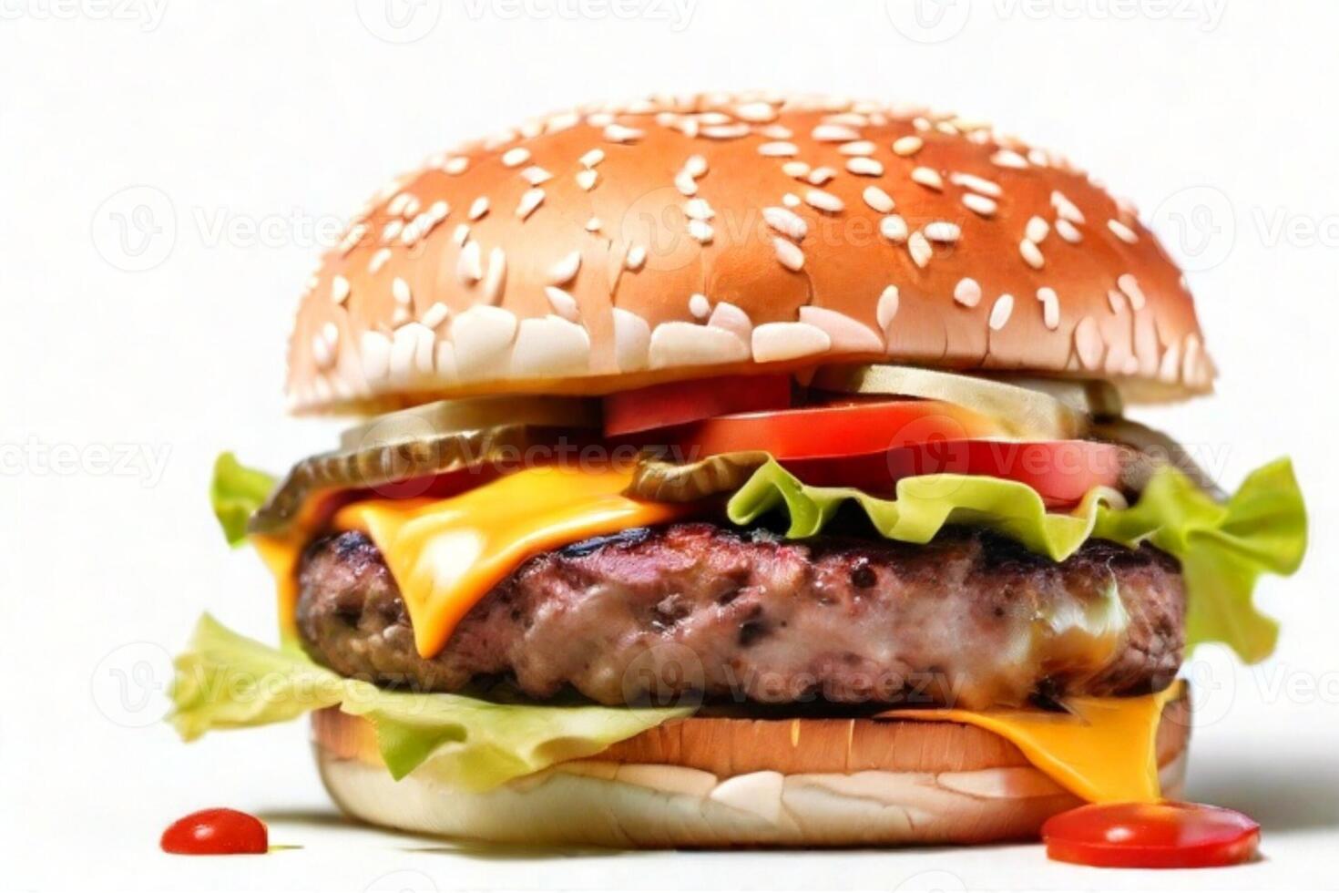 AI generated fresh burger isolated on white background. AI generated photo