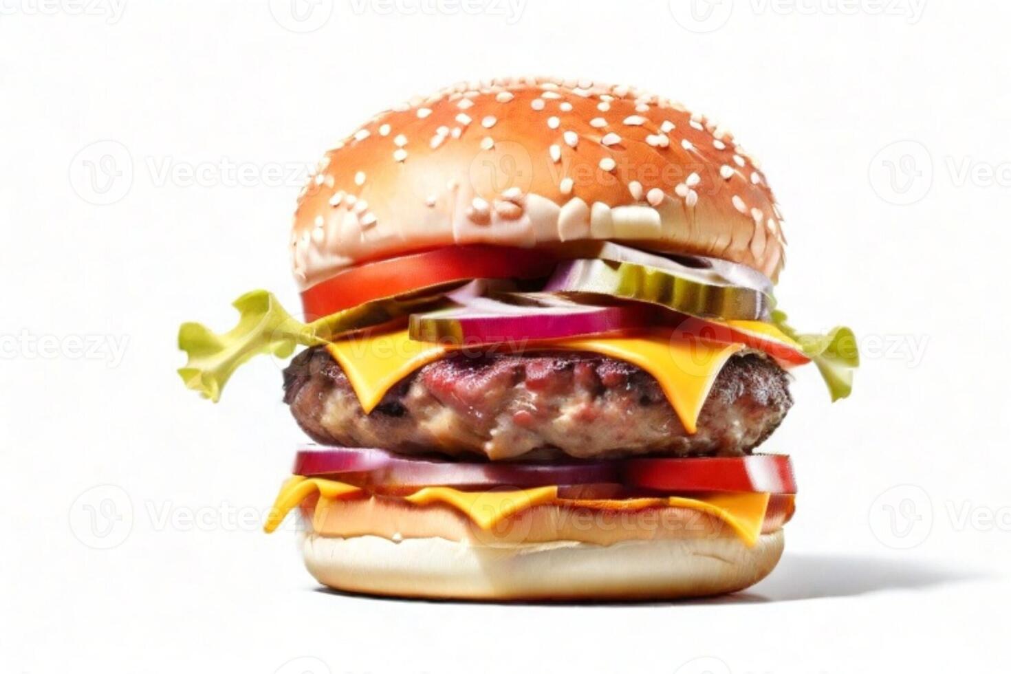 AI generated fresh burger isolated on white background. AI generated photo