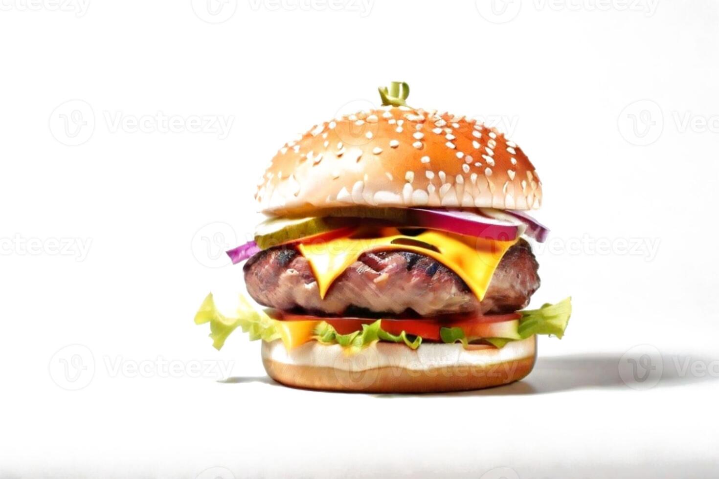 AI generated fresh burger isolated on white background. AI generated photo