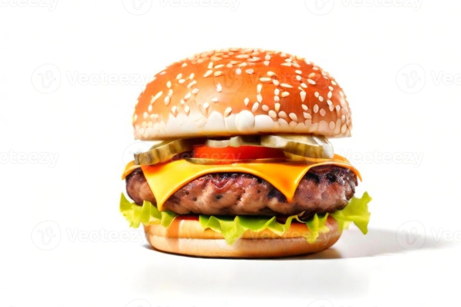 AI generated fresh burger isolated on white background. AI generated photo