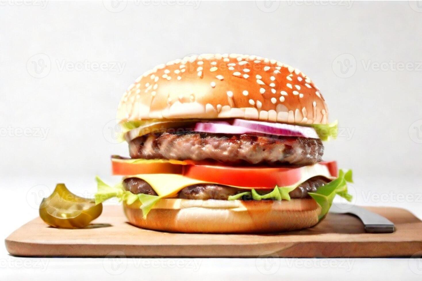 AI generated fresh burger isolated on white background. AI generated photo