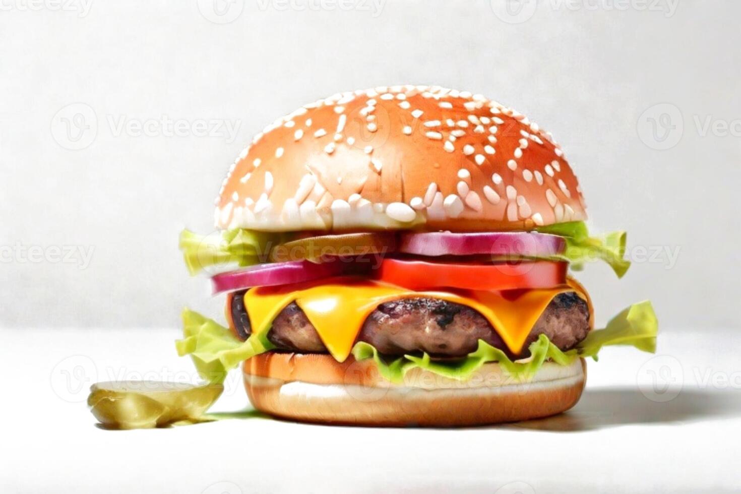 AI generated fresh burger isolated on white background. AI generated photo