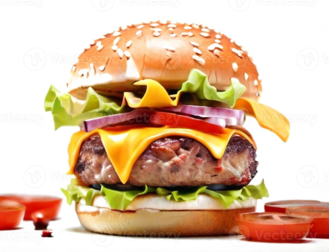 AI generated fresh burger isolated on white background. AI generated photo