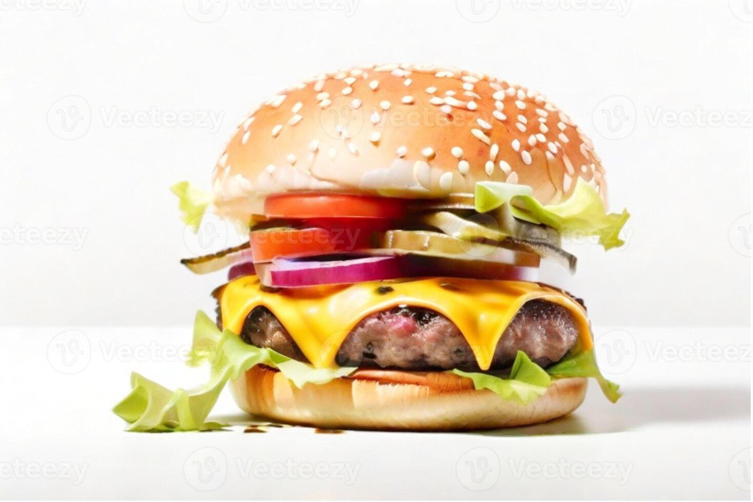 AI generated fresh burger isolated on white background. AI generated photo