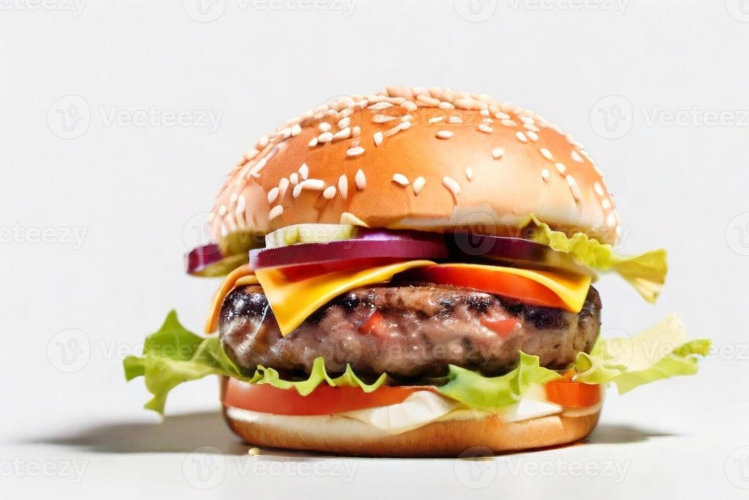 AI generated fresh burger isolated on white background. AI generated photo