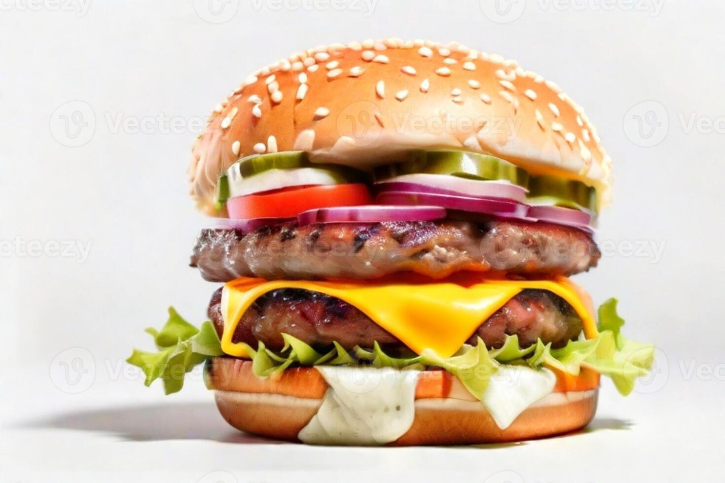 AI generated fresh burger isolated on white background. AI generated photo