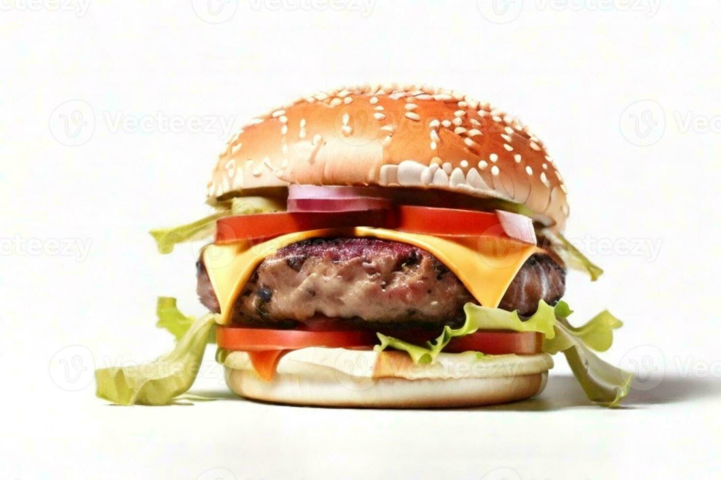 ai generado Fresco hamburguesa aislado en blanco antecedentes. ai generado foto