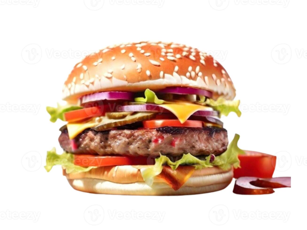 AI generated fresh burger isolated on white background. AI generated photo