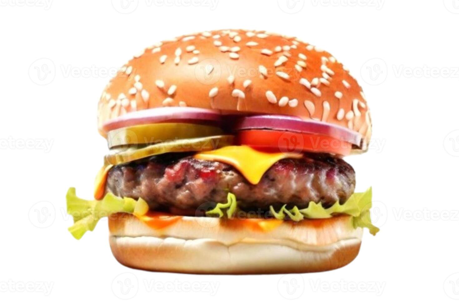 AI generated fresh burger isolated on white background. AI generated photo