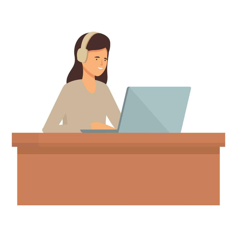 Woman work call center icon cartoon vector. Office home character vector