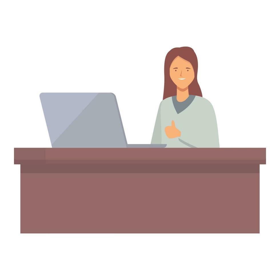 Woman laptop working icon cartoon vector. Office home work vector