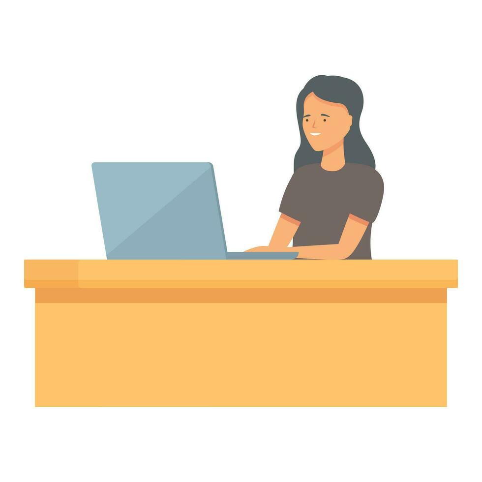 Woman home working icon cartoon vector. Digital laptop office vector