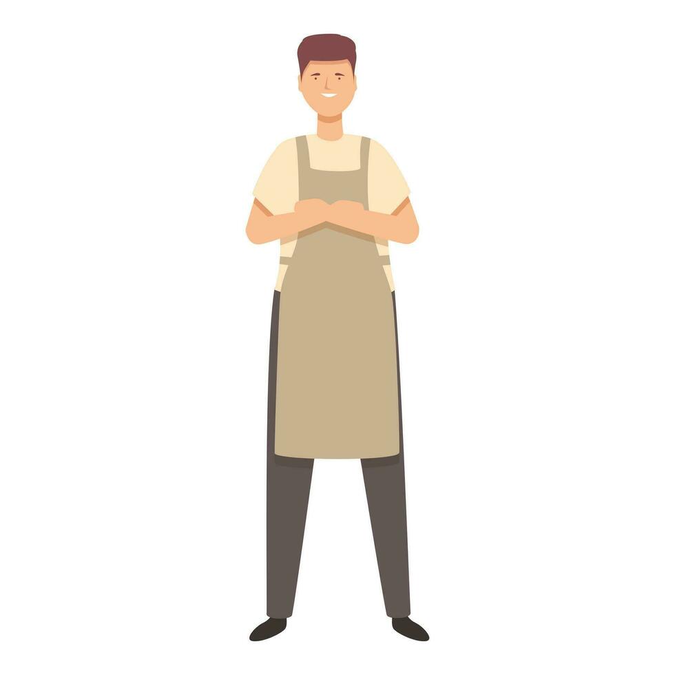 contento barista masculino icono dibujos animados vector. adolescente primero trabajo vector