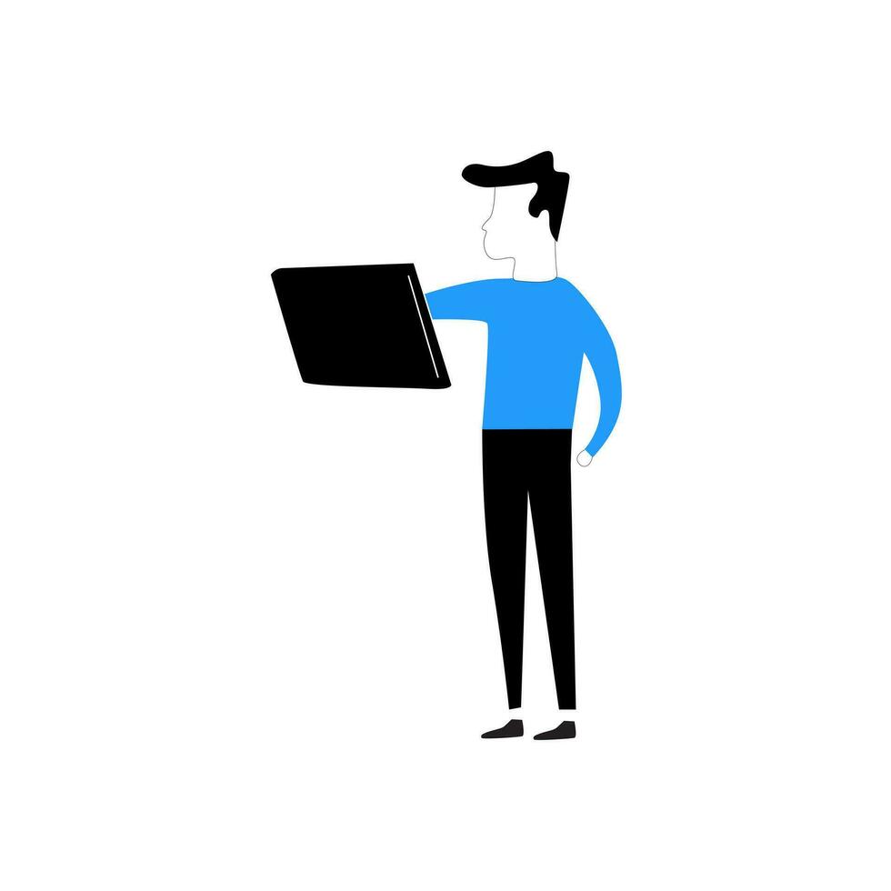 Vector playing laptop people vector flat illustration