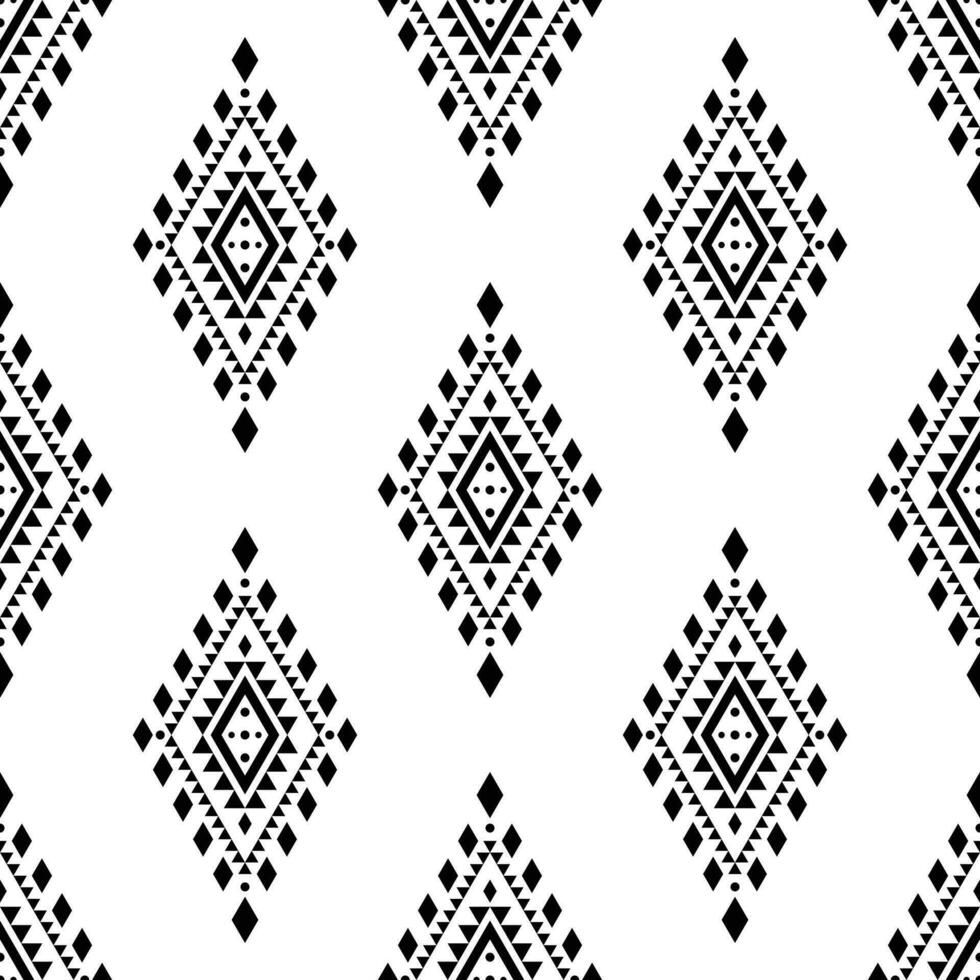 Abstract seamless tribal repeat pattern with Native American motive in black and white. Background in ethnic style. Design for curtain, textile, wrapping, fabric, patchwork, batik, texture, ikat. vector