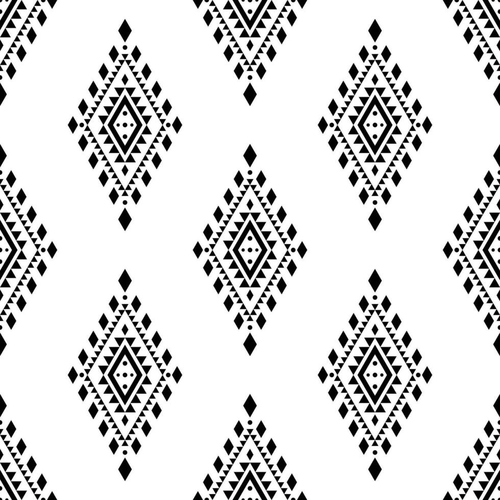 resumen sin costura tribal repetir modelo con nativo americano motivo en negro y blanco. antecedentes en étnico estilo. diseño para cortina, textil, envase, tela, labor de retazos, batik, textura, ikat. vector