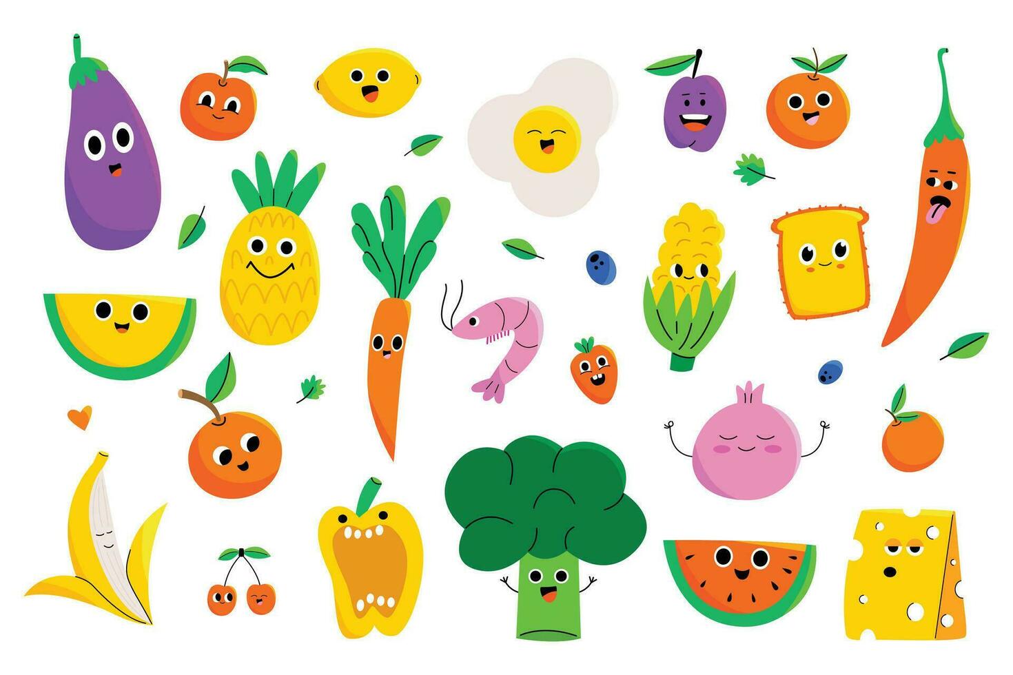 Cartoon food characters collection vector