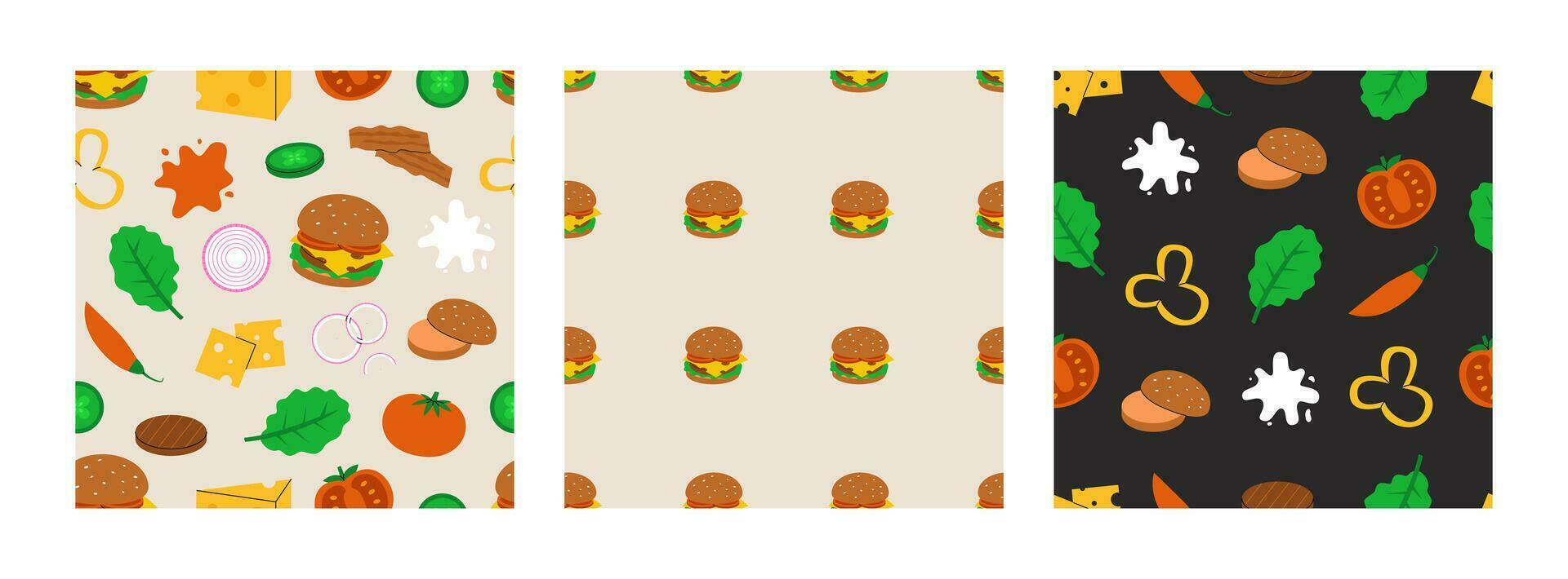 Colorful seamless patterns with burger vector