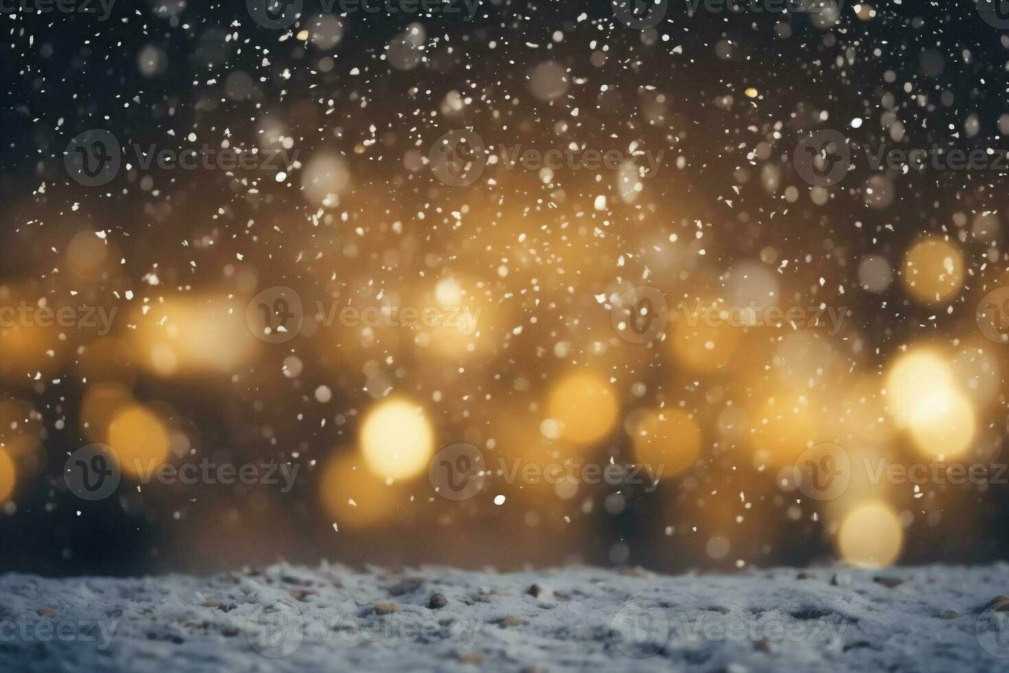 AI generated Winter background with snowflakes and bokeh defocused lights photo