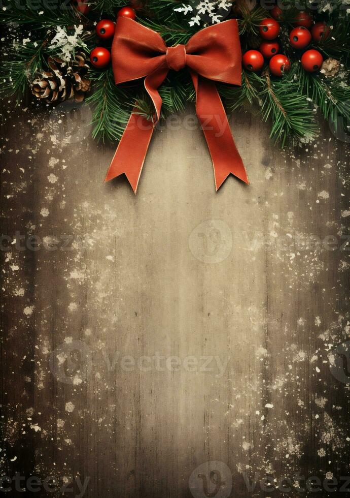 AI generated Christmas decoration on wooden background with copy space for your text. photo