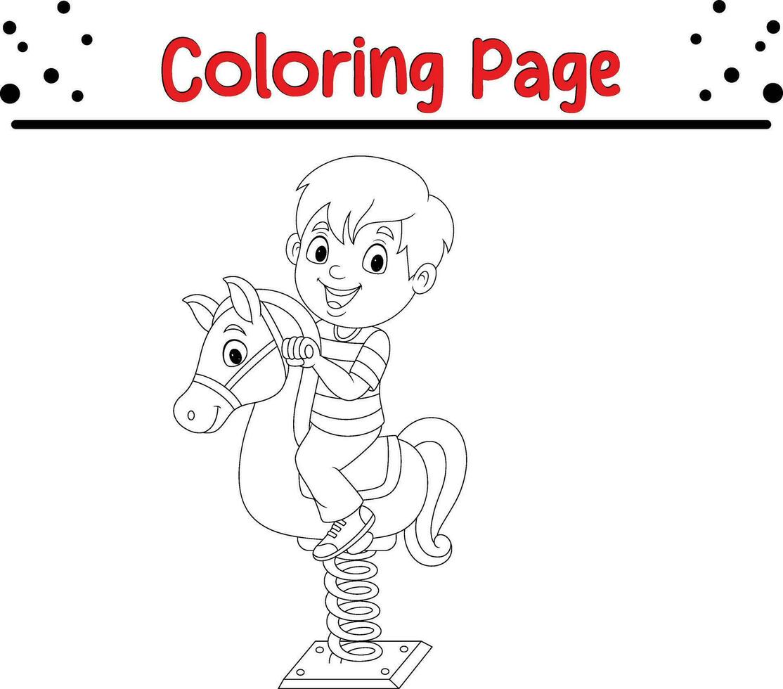 cute boy ding rocking horse coloring page vector