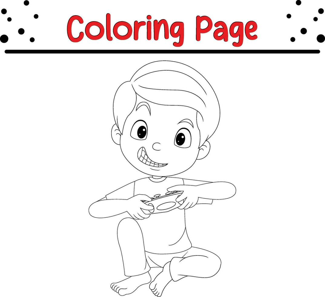 boy playing video game coloring page vector