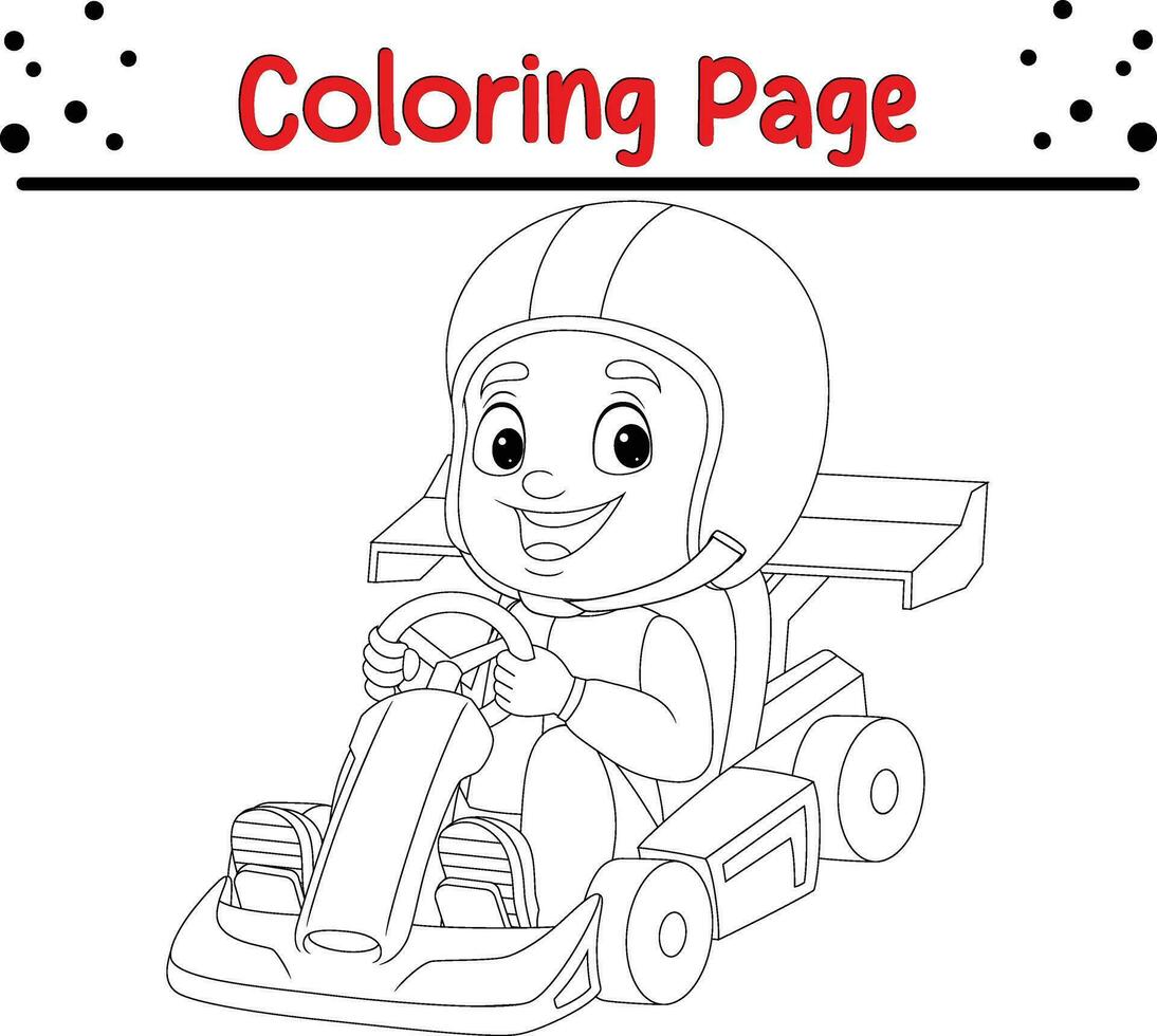 boy driving racing car coloring page vector