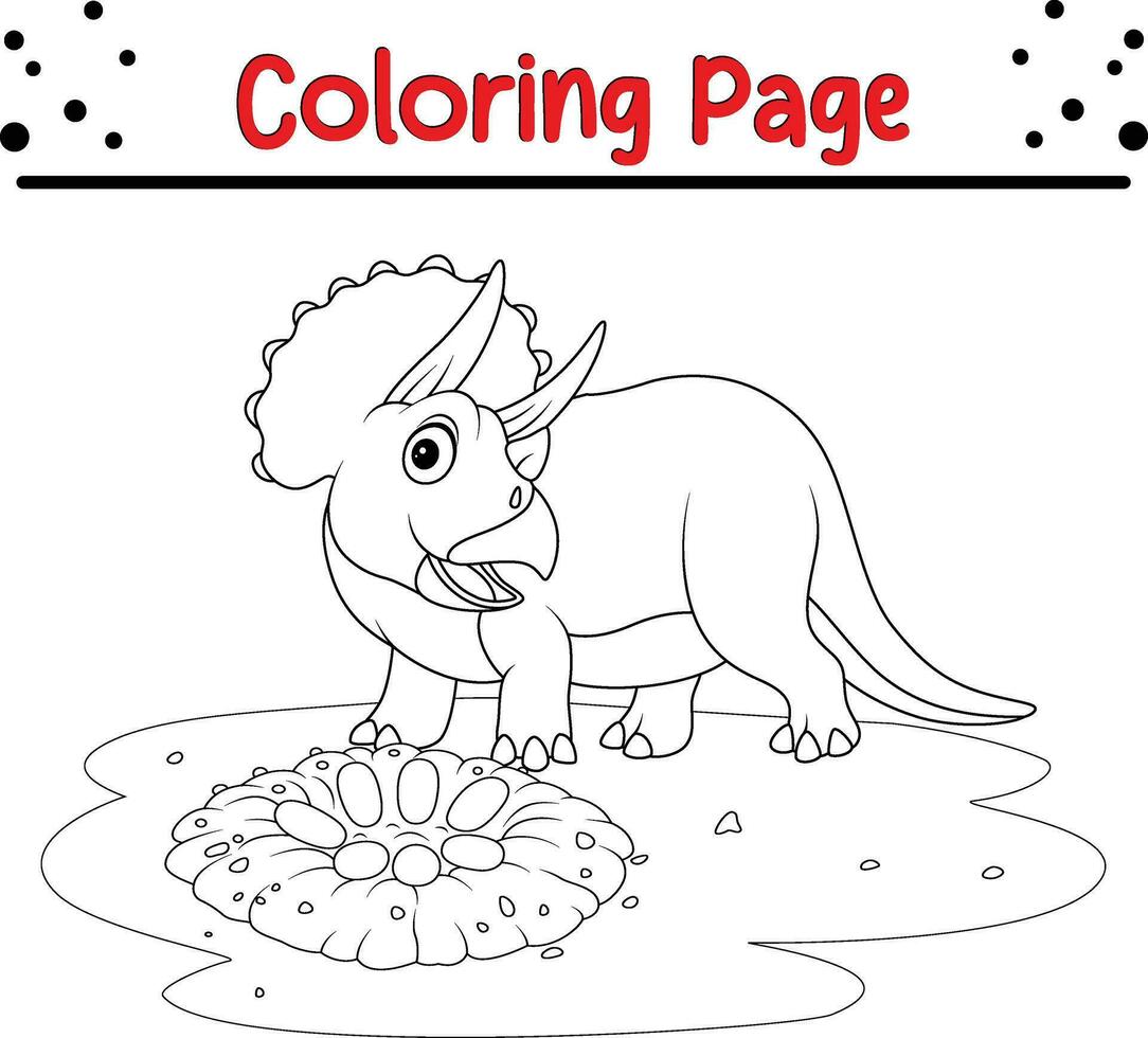 triceratops dinosaur with eggs field coloring page for kids vector