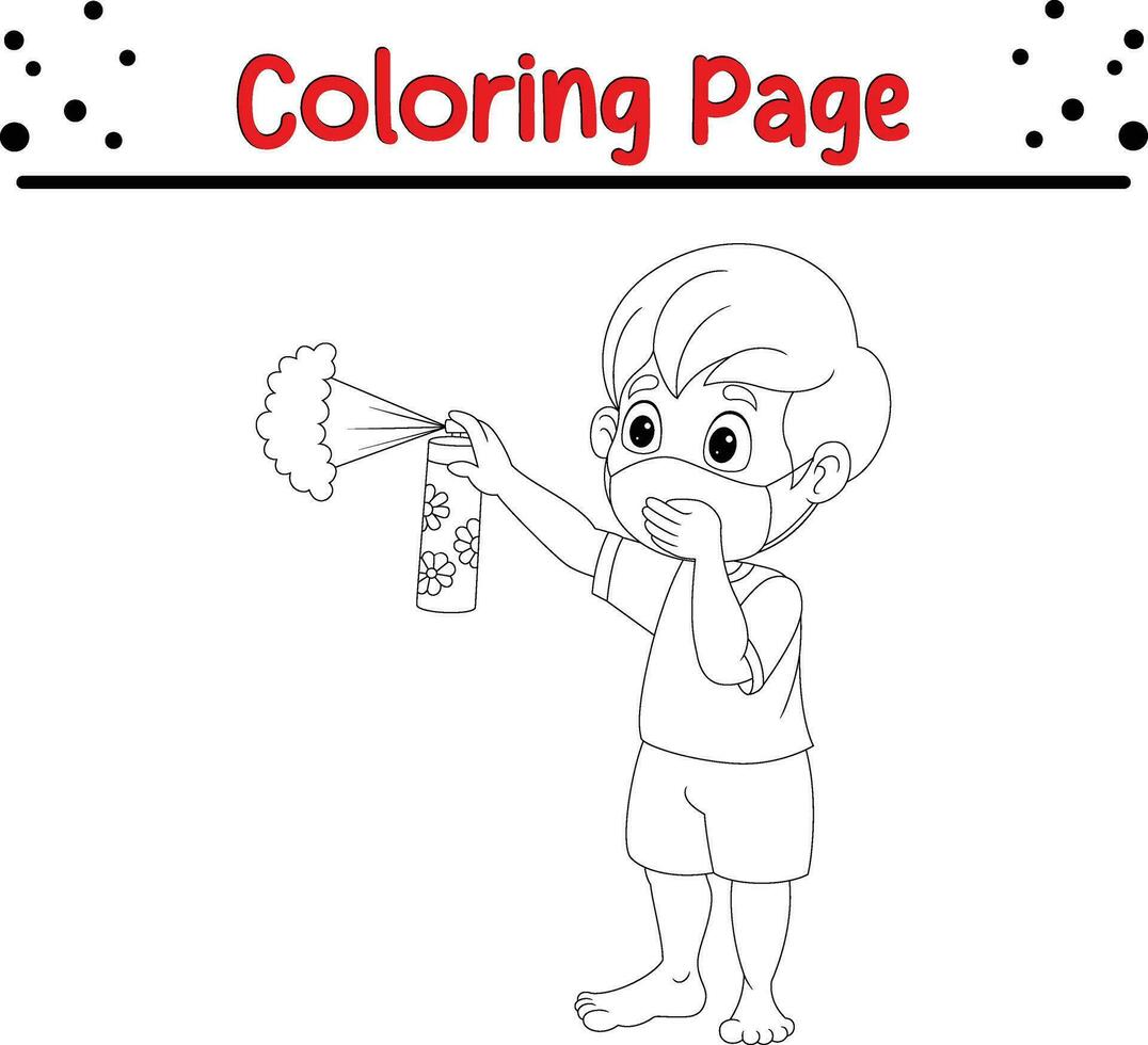 little boy holding spray rag coloring page vector