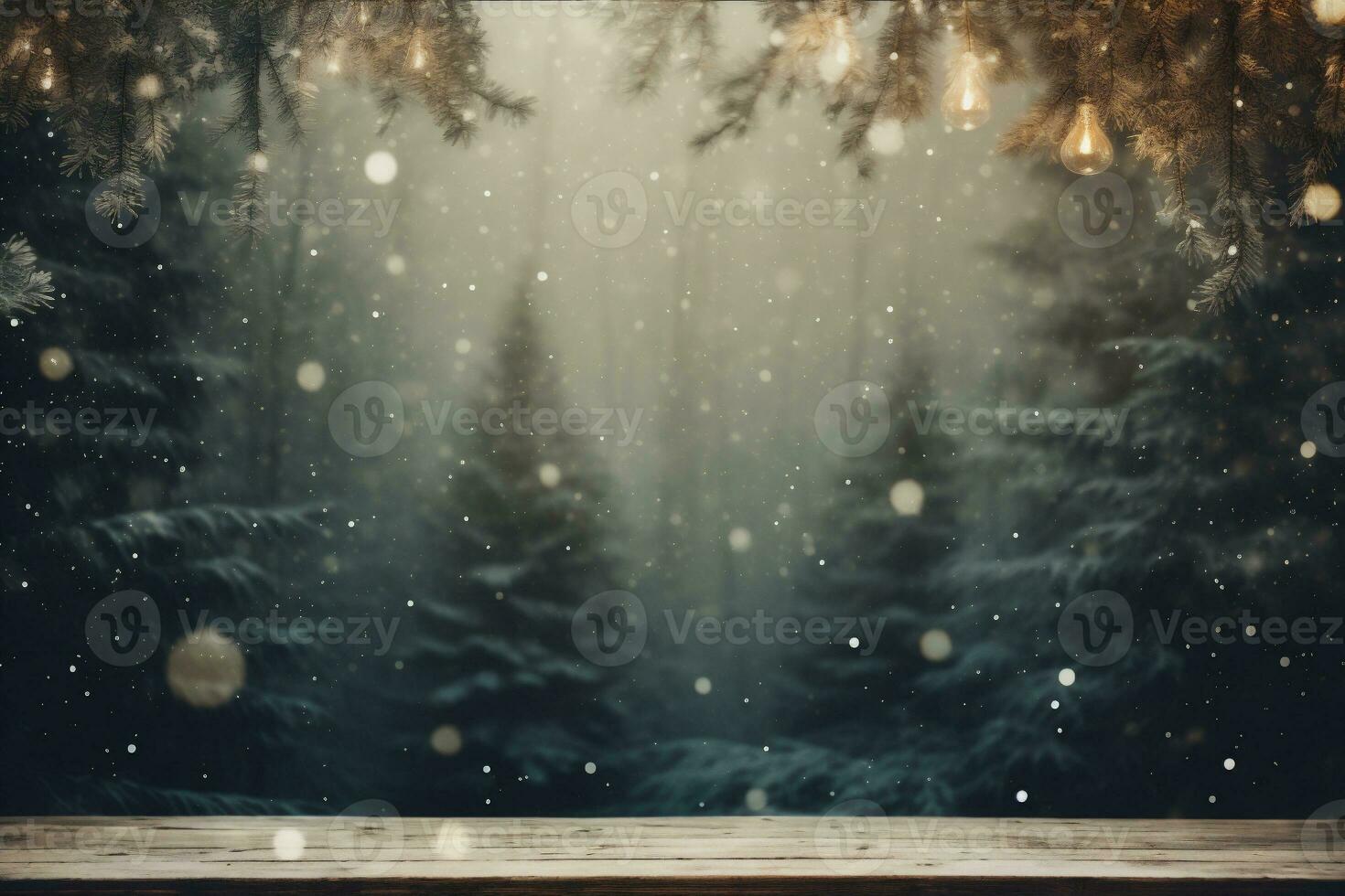 AI generated Winter background with snowflakes and bokeh defocused lights photo
