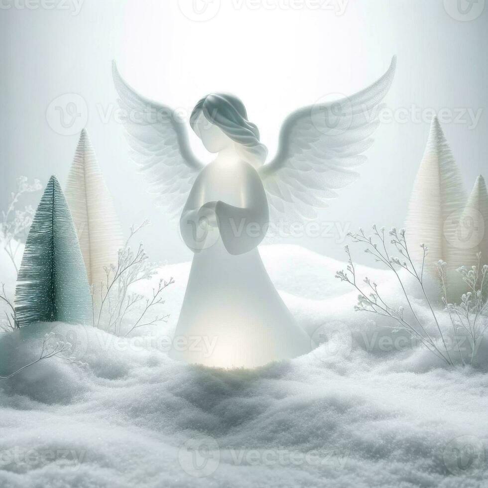 AI generated Ethereal angel in snowy serenity. AI Generated. photo
