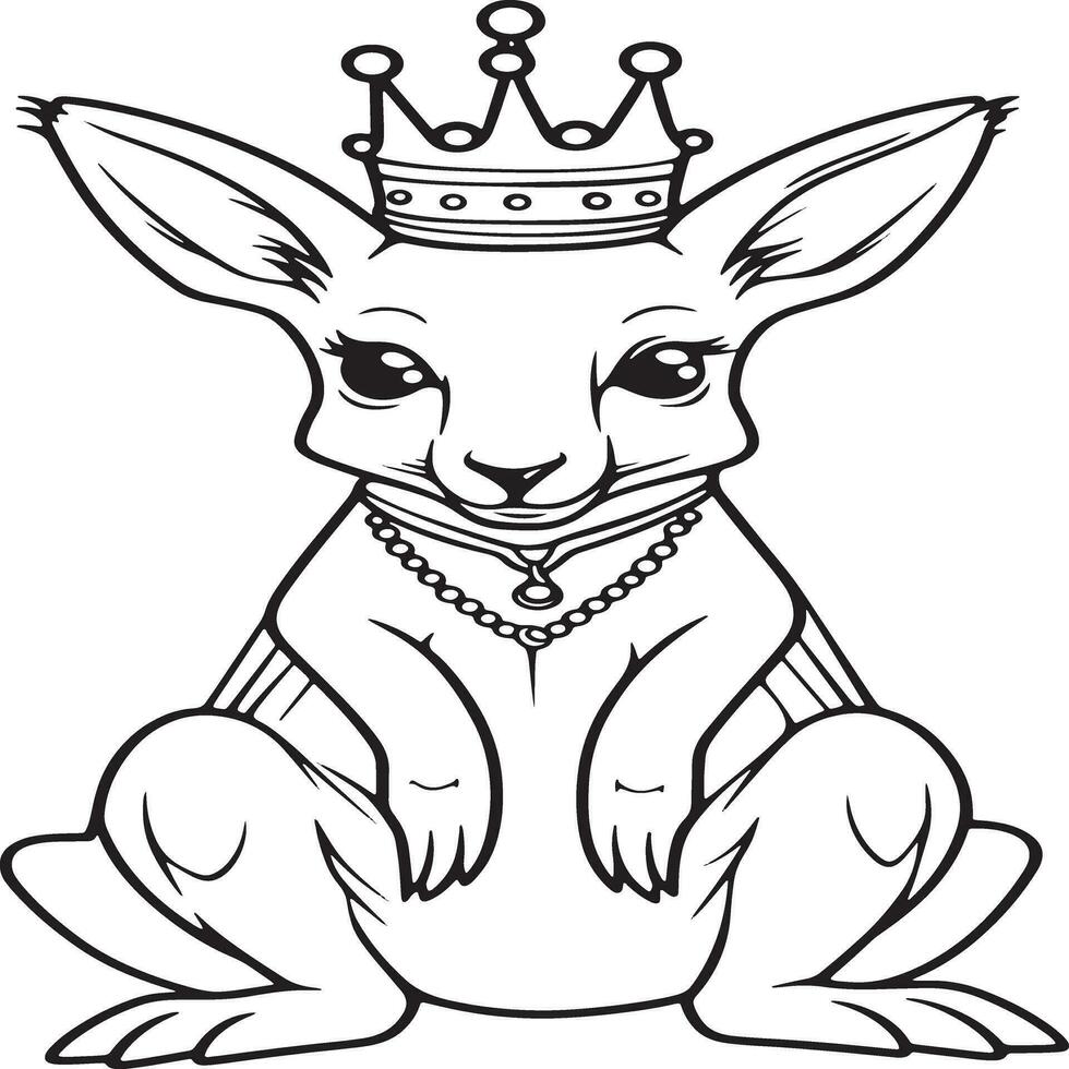 cute kangaroo with crown coloring page vector