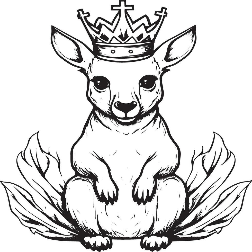 cute kangaroo with crown coloring page vector